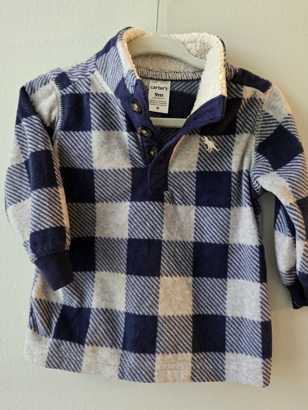 Carter's Navy and Gray Plaid Sherpa-Trim Pullover